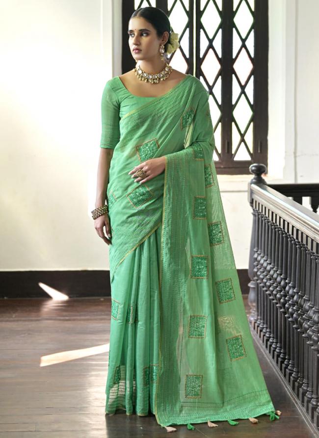 Tussar Silk Green Traditional Wear Thread Work Saree